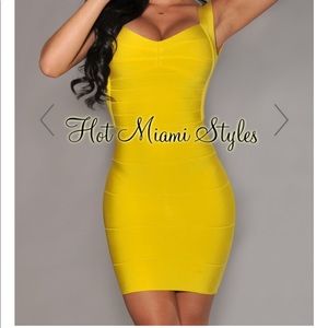 Hot Miami style bandage yellow cocktail dress